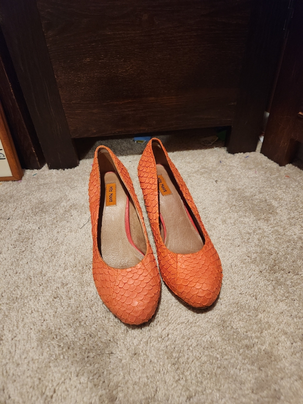 Miz Mooz Orange Scaled Round Toe Pumps